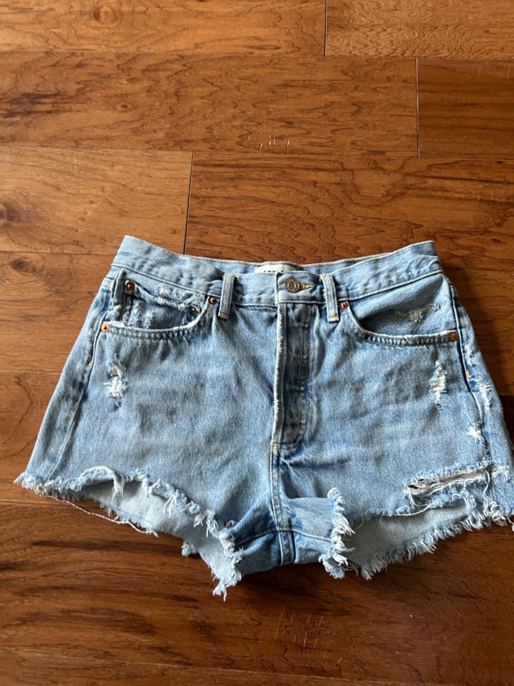 Agolde Light Blue Distressed Raw-Hem Jean Shorts